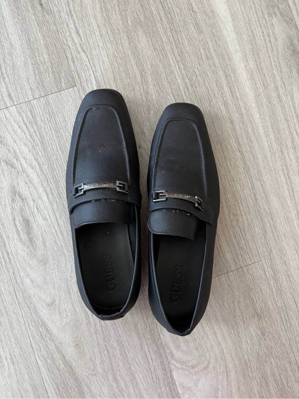 GUESS Men’s Black Slip-On Loafers with Metal Bit